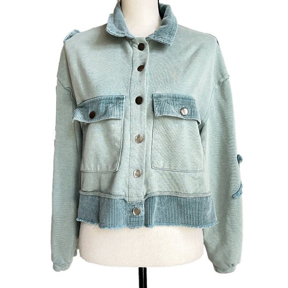 POL Teal French Terry Knit Boho Jacket Corduroy SMALL - Picture 3 of 12